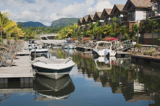 Yacht club in the Indian Ocean Mauritius, a tropical island.