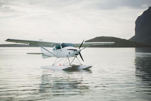 Seaplane in the Indian Ocean on the island of Mauritius.