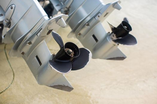 Propellers of the motor boat before the trip.