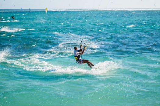 Kitesurfers on the Le Morne beach in Mauritius