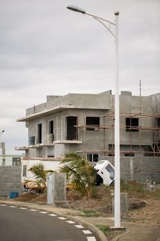 Metal scaffolding for the construction of the Villa.