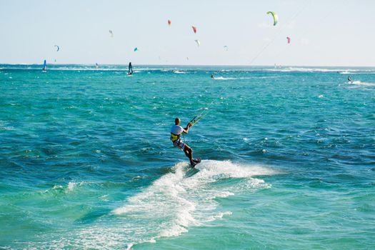 Kitesurfers on the Le Morne beach in Mauritius