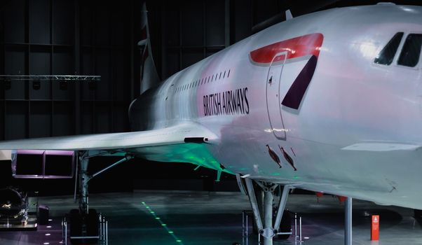 British Airways' Concorde plane on display at Filton air museum, Bristol, UK. High quality photo.