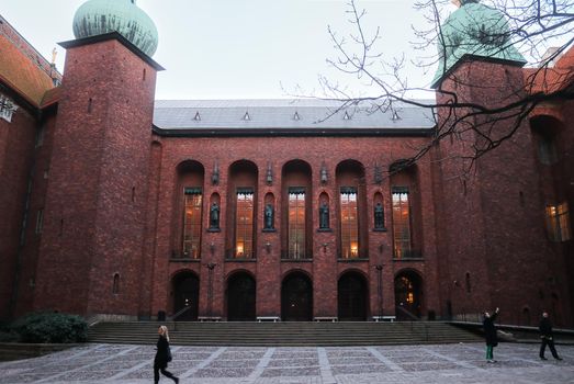 Stockholm city hall courtyard on a winters' day, Kungsholmen, Sweden. High quality photo.