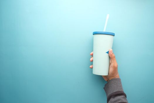 reusable eco coffee cup on table with copy space