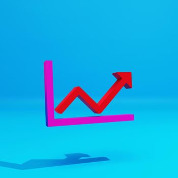 Line chart, up arrow on blue background, 3d render, perfect for your projects.