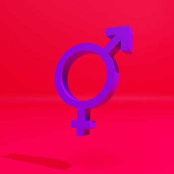 3D transgender symbol, abstract male and female symbols and signs on a pink background. Choice concept. 3d illustration