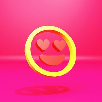 Heart emoji icon, 3d smile face for love chat, message design, emoticon Cute cartoon social network sign, 3d illustration on pink background.