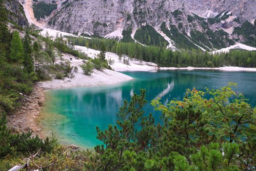 View of Lago di Braies. Dolomites mountains, Italy, Europe