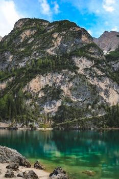 View of Lago di Braies. Dolomites mountains, Italy, Europe