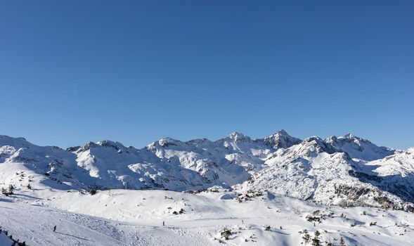 mountain peaks covered with snow ski resort. High quality photo