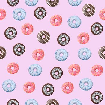 seamless pattern of donuts on a pink background. High quality photo