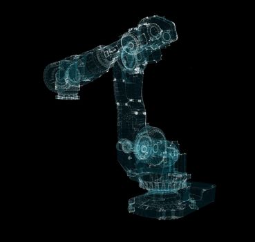 Industrial Robotic Arms Hologram. Industrial and Technology Concept. Interface element. 3d illustration