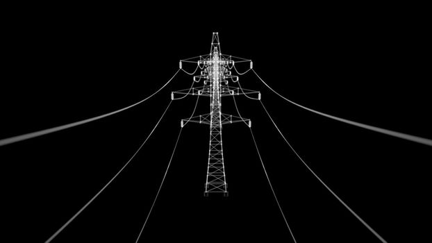 High voltage electric towers Hologram. Energy and Technology Concept. Interface element, 3d illustration