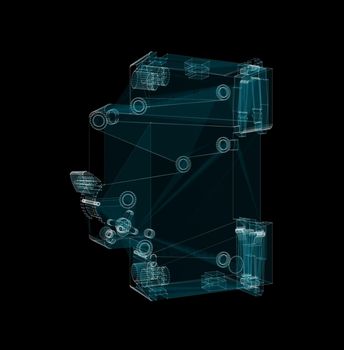 Differential circuit breaker Hologram. Industrial and Technology Concept. 3d illustration