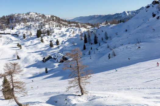 mountain peaks covered with snow ski resort. High quality photo