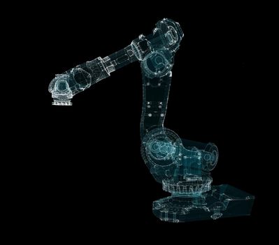 Industrial Robotic Arms Hologram. Industrial and Technology Concept. Interface element. 3d illustration