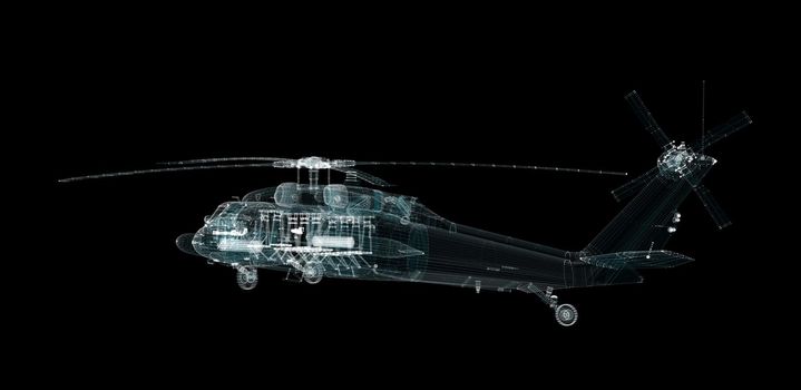 Helicopter Hologram. Military and Technology Concept. Interface element. 3d illustration