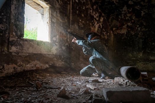 soldier training while playing paintball in the fortress.