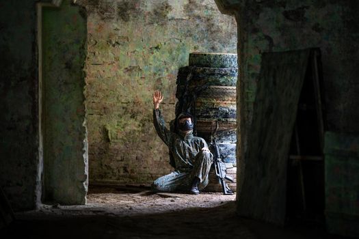 soldier training while playing paintball in the fortress.