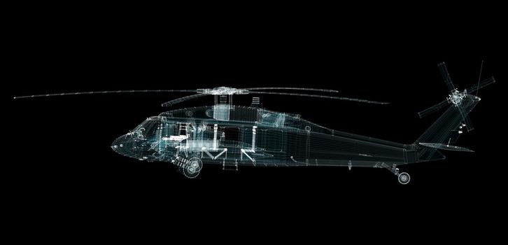 Helicopter Hologram. Military and Technology Concept. Interface element. 3d illustration