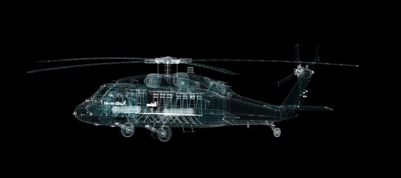 Helicopter Hologram. Military and Technology Concept. Interface element. 3d illustration