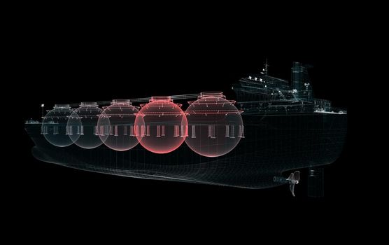 Hologram LNG tanker. Transport, Energy and Technology Concept. Interface element. 3d illustration