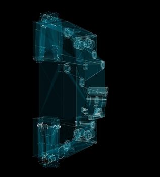 Differential circuit breaker Hologram. Industrial and Technology Concept. 3d illustration