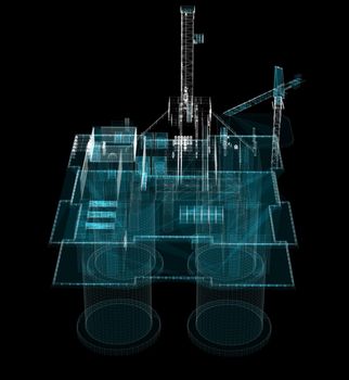 3d hologram of offshore oil platform of particles. 3d illustration