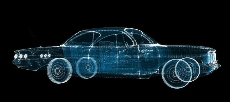 3d hologram of intelligent car of particles. 3d illustration