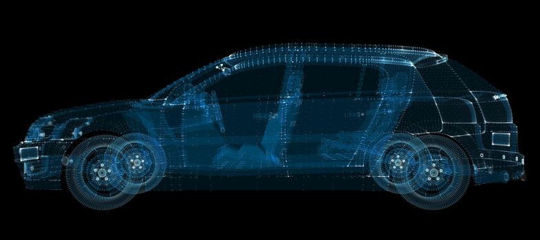 3d hologram of intelligent car of particles. 3d illustration