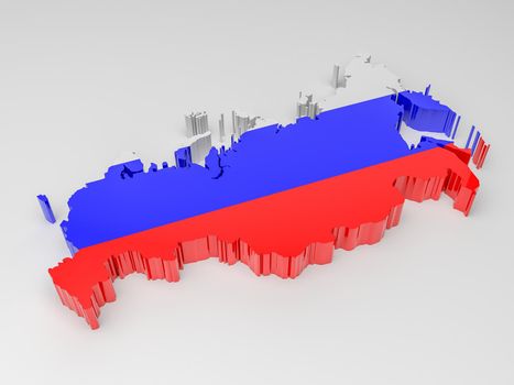 Map of Russia with Russian flag on white background