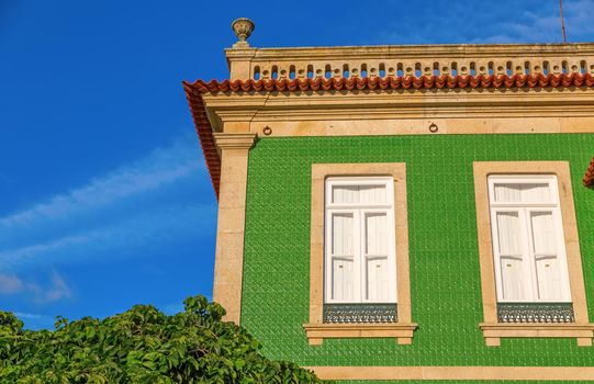 Traditional tile facade in Portugal, detailed view