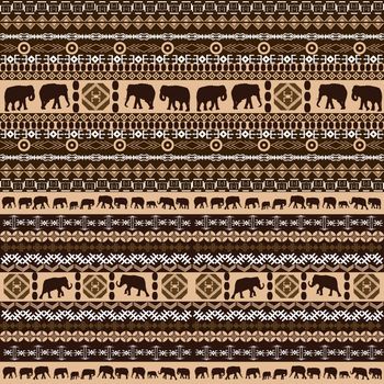 African symbols and motifs pattern with elephants silhouettes