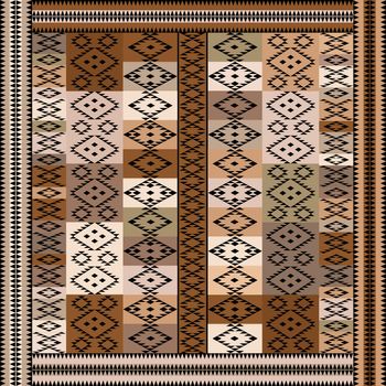 Ethnic motifs carpet in brown and beige shades background