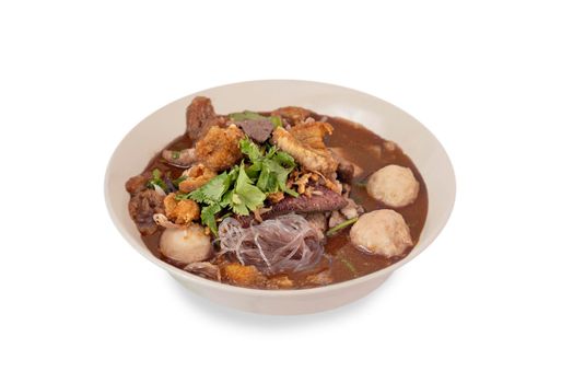 rice noodle soup with pork and vegetables