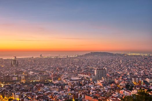 View over Barcelona just before sunrise