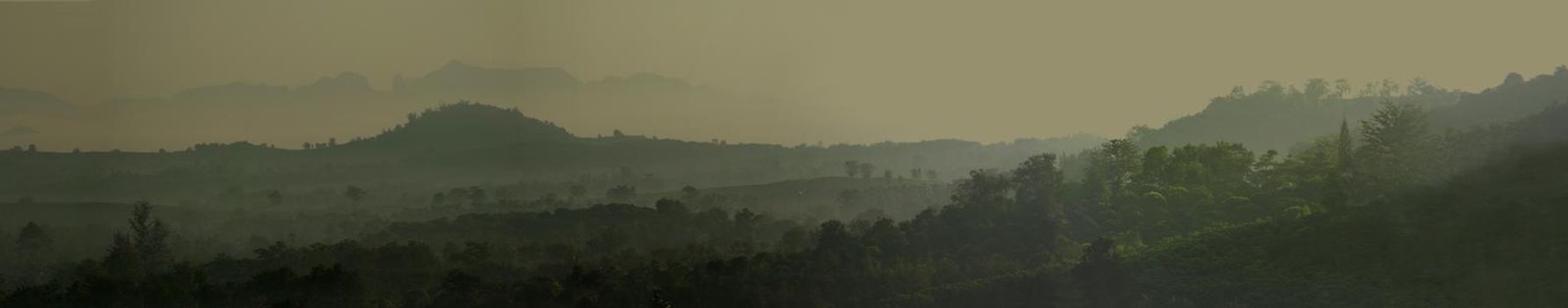 Morning mist and mountain view in the countryside