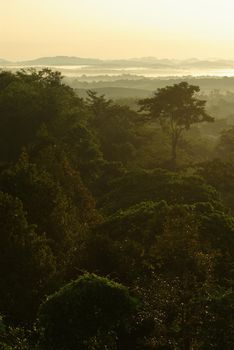 mist on sky over the mountain in the morning light of the countryside