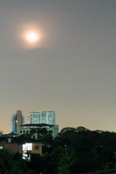 Light of the sun and the high-rise building in the morning