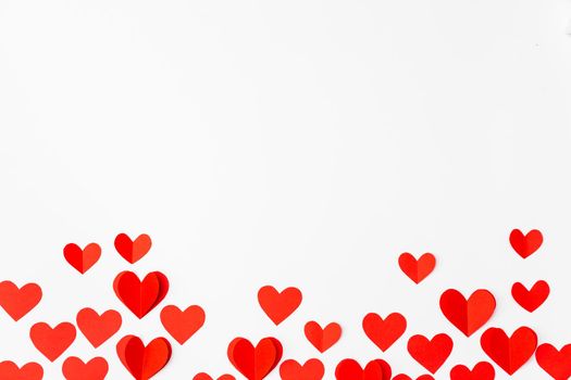 Valentine's Day background. Gifts, hearts on white. Concept of love, affection. Holiday card.