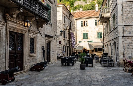 Kotor, Montenegro - 27 June 2021: Kotor, Montenegro in summer with no tourists. Beautiful ancient town with old buildings in Europe