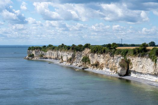 Hojerup, Denmark - July 21, 2020: View of the coastline at Stevns Klint cliff