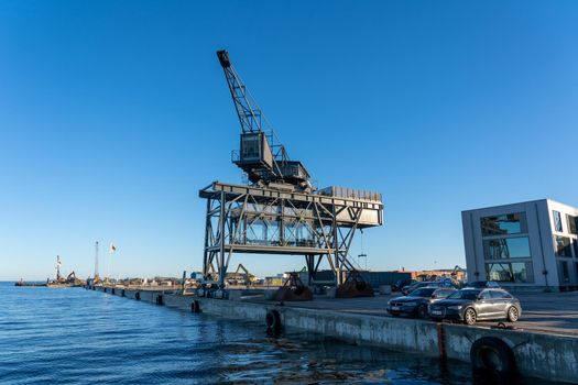 Copenhagen, Denmark - January 06, 2022: THEKRANE, a former coal crane converted into an exclusive hotel, spa, meeting and event space.