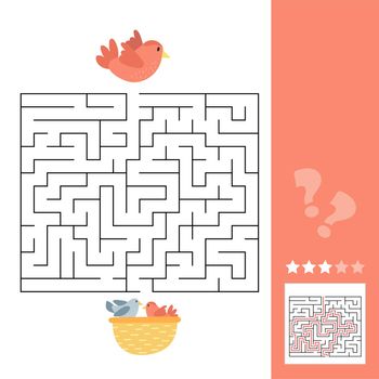 Maze game for children, education worksheet for kids. Bird and nest with chicks.