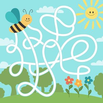 Maze puzzle for children. Help bee find flower. Kids activity sheet. Educational game. Insects theme worksheet