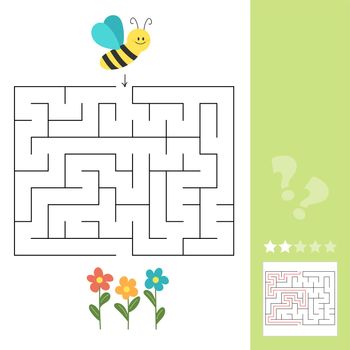 Maze puzzle for children. Help bee find flower. Kids activity sheet. Educational game. Insects theme worksheet