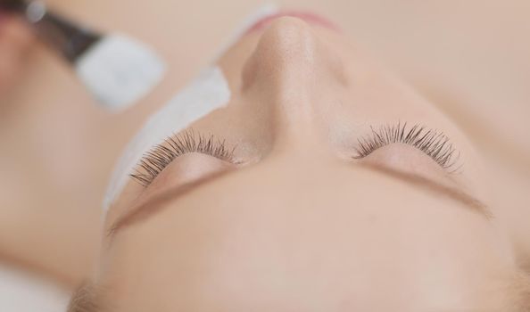 Spa facial mask application. Spa beauty organic facial mask application at day spa salon.