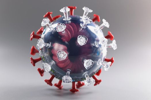 Close-up of respiratory influenza virus cell model, dangerous illness coronavirus, pandemic risk. Macro of microbe, organism. Spread, infection concept