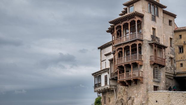 Closeup view of hanging houses in Cuenca, Spain